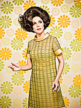 女人,20世纪60年代,风格,连衣裙,花,壁纸