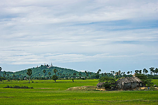 寺院,坐,山,乡村,柬埔寨