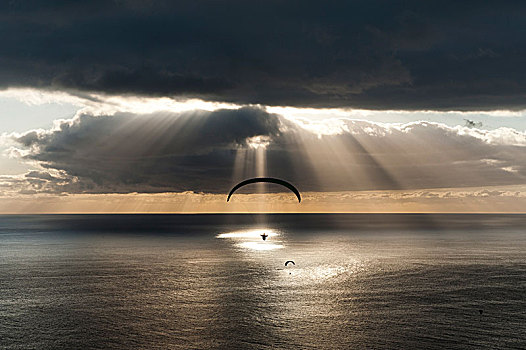 太阳,后面,乌云,滑翔伞,俯视,大西洋,波多黎各,加纳利群岛,帕尔玛,西班牙,欧洲