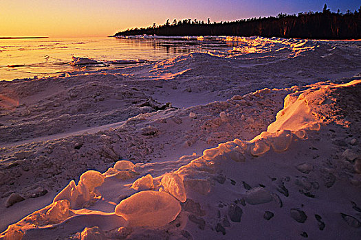 苏必利尔湖,日落,小湾,省立公园,安大略省,加拿大