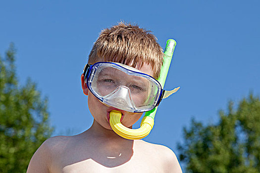 男孩,潜水面具,通气管,靠近,海湾,克罗地亚,欧洲