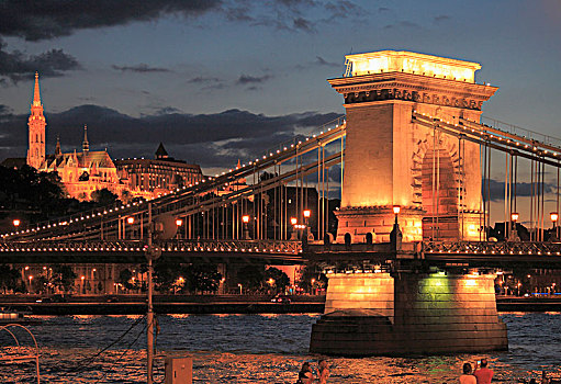 匈牙利,布达佩斯,链索桥,马提亚斯教堂,多瑙河