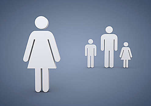 男人,两个孩子,女人,站立,分开,象征,单亲,离婚,插画
