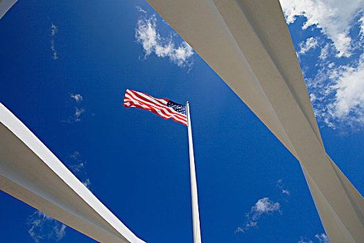美国国旗,上方,亚利桑那军舰纪念馆,珍珠港,夏威夷