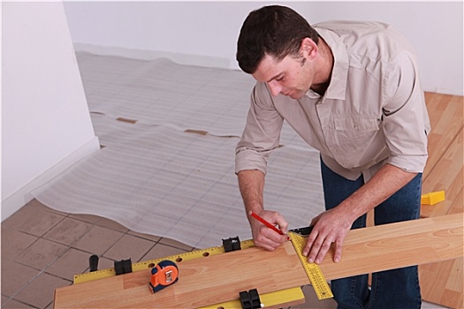 男人,测量,木板,地面