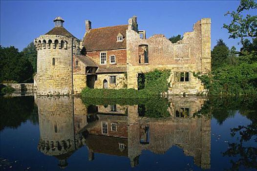 反射,城堡,水中,河,肯特郡,英格兰