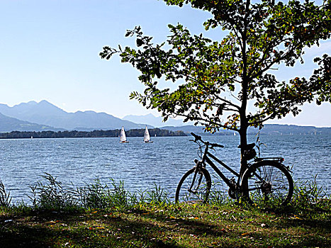 自行车,湖,基姆湖,齐姆高,上巴伐利亚,德国,欧洲