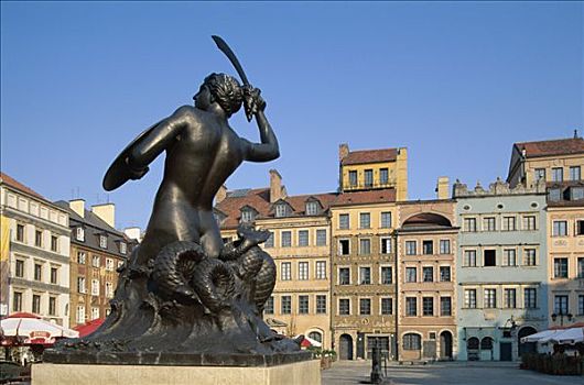 老城广场,老城,美人鱼,雕塑,华沙,波兰