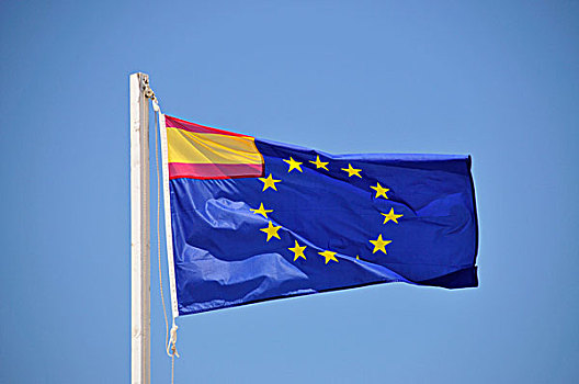 旗帜,欧盟,干盐湖,帕尔玛,海滩,马略卡岛,巴利阿里群岛,西班牙,欧洲