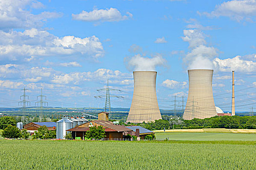 核电站,冷却塔,靠近,巴伐利亚,德国,欧洲