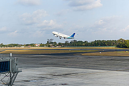 飞机,起飞,机场,巴厘岛,印度尼西亚