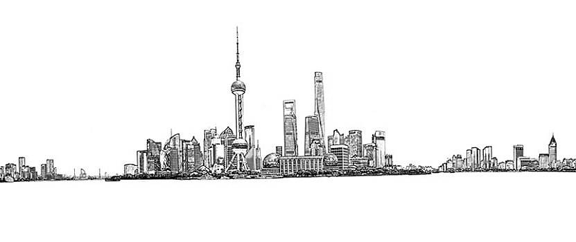 上海建筑黑白线条