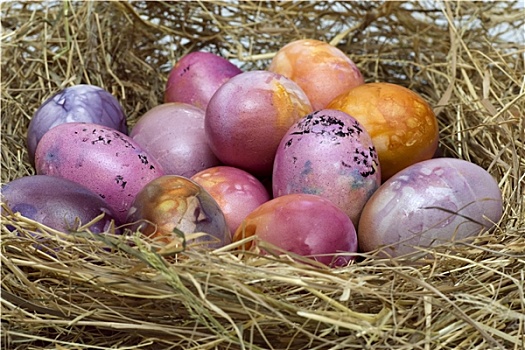 彩色,复活节彩蛋,稻草