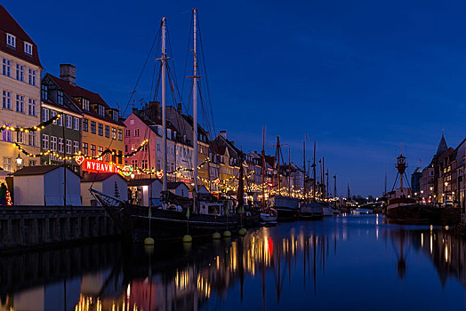 房子,新港,水岸,圣诞装饰,哥本哈根,丹麦,欧洲