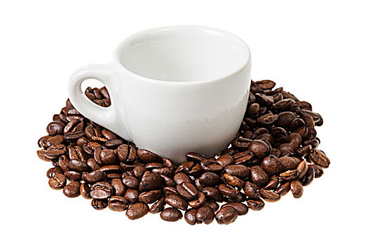 意式特浓咖啡杯,咖啡豆,隔绝,白色背景,背景