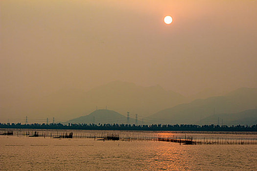 江门银湖湾湿地日落风光