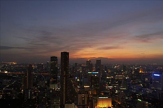 商务区,曼谷,日落
