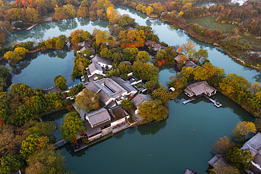 杭州西溪湿地公园秋色晨曦航拍