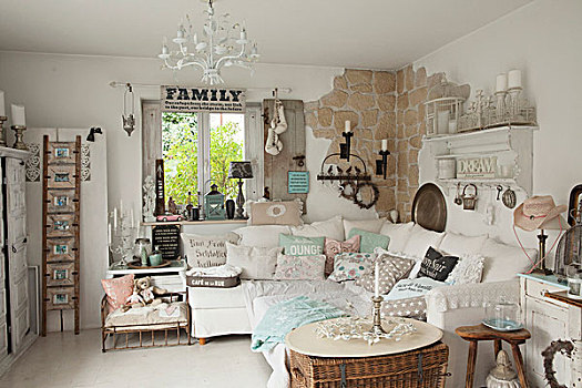 沙发,收集,淡色调,散落,垫子,装饰,室内