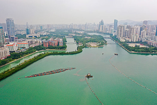 航拍福建厦门筼筜外湖白鹭洲公园