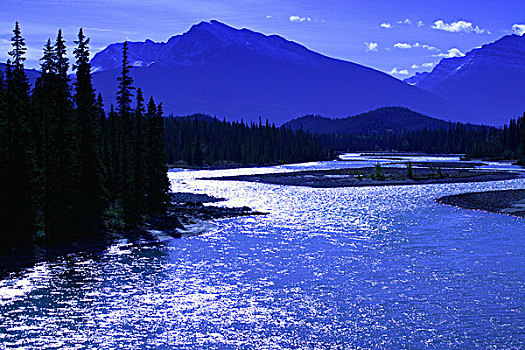山峦,河,碧玉国家公园,艾伯塔省,加拿大