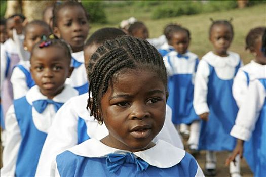 女孩,穿,制服,学龄前,孩子,早晨,训练,喀麦隆,非洲