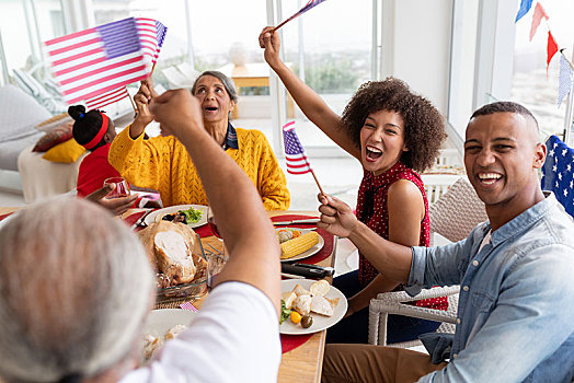 多口之家,庆贺,美国,独立日,餐桌