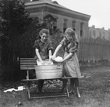 两个,女孩,童子军,洗,衣服,华盛顿特区,美国,国家,照相,20年代