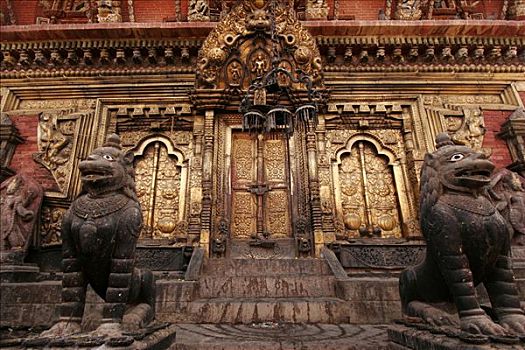 华丽,入口,庙宇,靠近,巴克塔普尔,尼泊尔,亚洲