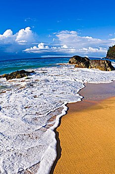 石头,海浪,海滩,小路,纳帕利海岸,考艾岛,夏威夷