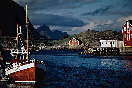 挪威,罗弗敦群岛,渔村,船,港口,大幅,尺寸