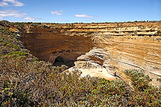 洞穴,石灰石,悬崖,海洋,道路,坎贝尔港国家公园,维多利亚,澳大利亚