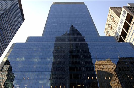 反射,玻璃幕墙,摩天大楼,纽约,美国