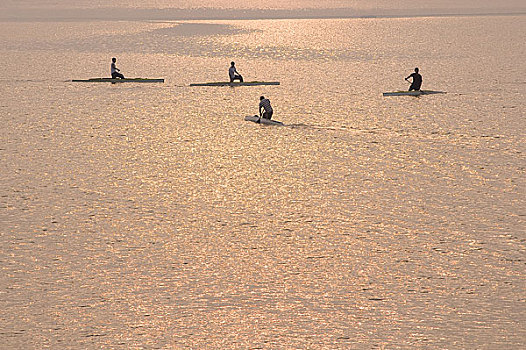 河南洛阳河中皮划艇训练