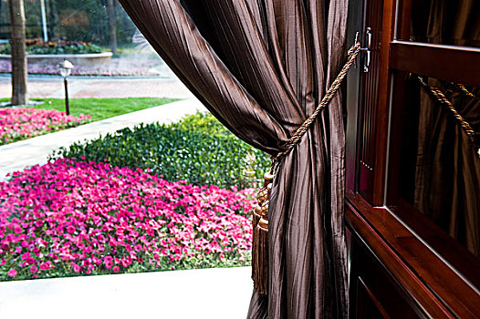 优雅,帘,窗户,花园