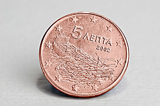 5分,欧元硬币,希腊,沉没,象征