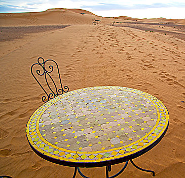 桌子,座椅,沙漠,撒哈拉沙漠,摩洛哥,非洲,黄色,沙子