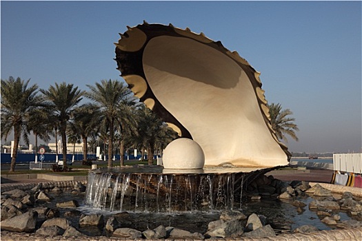 牡蛎,珍珠,喷泉,滨海路,多哈,卡塔尔