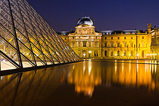 卢浮宫,宫殿,金字塔,夜晚,巴黎,法国