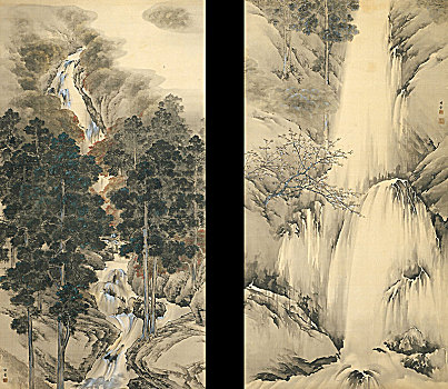 瀑布,春天,秋天,两个,悬挂,卷轴,1893年,艺术家