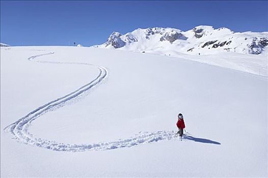 小女孩,滑雪,山