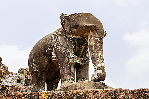 大象,雕塑,平台,东方,吴哥,收获,省,柬埔寨,亚洲