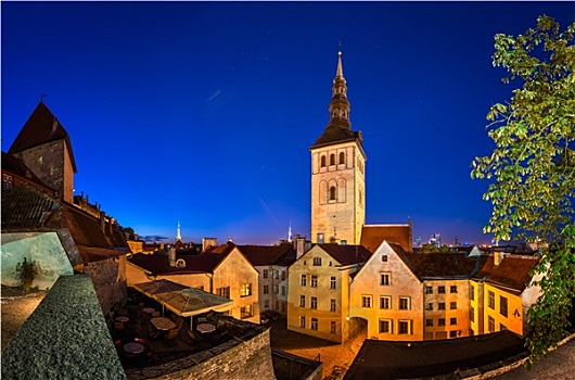 晚间,风景,老城,圣诞老人,教堂,塔林,爱沙尼亚