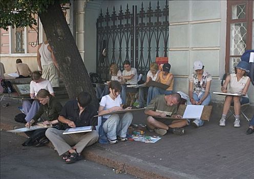 乌克兰,基辅,地区,靠近,地点,学生,坐,描绘,物体,2004年