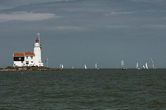 灯塔,帆船,北荷兰,荷兰