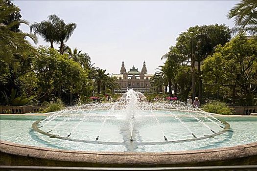 喷泉,正面,赌场,蒙特卡洛,摩纳哥