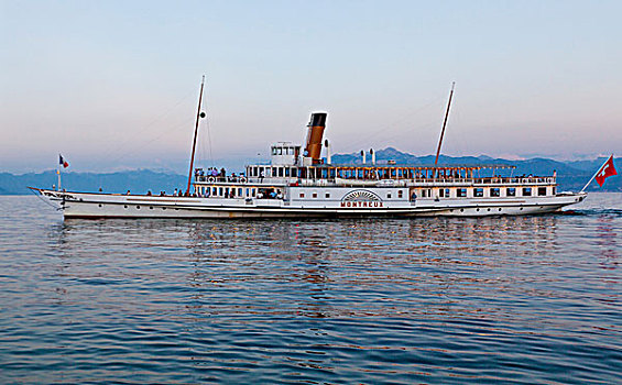 老,渡轮,游客,沃州,日内瓦湖,瑞士,欧洲