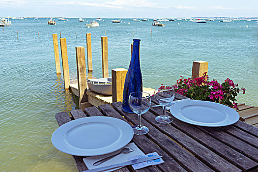 海滩,餐厅桌子,餐具