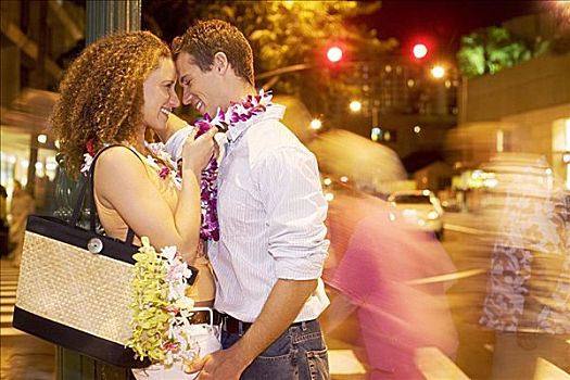 夏威夷,瓦胡岛,怀基基海滩,伴侣,分享,浪漫,一瞬,热闹街道,夜晚