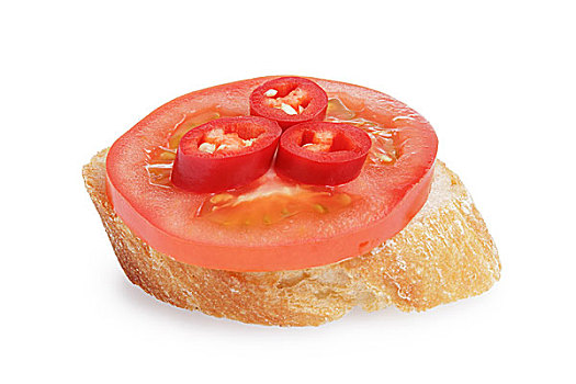小,三明治,西红柿,辣椒,隔绝,白色背景